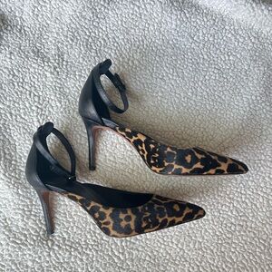 Leather & leopard print pony hair heels